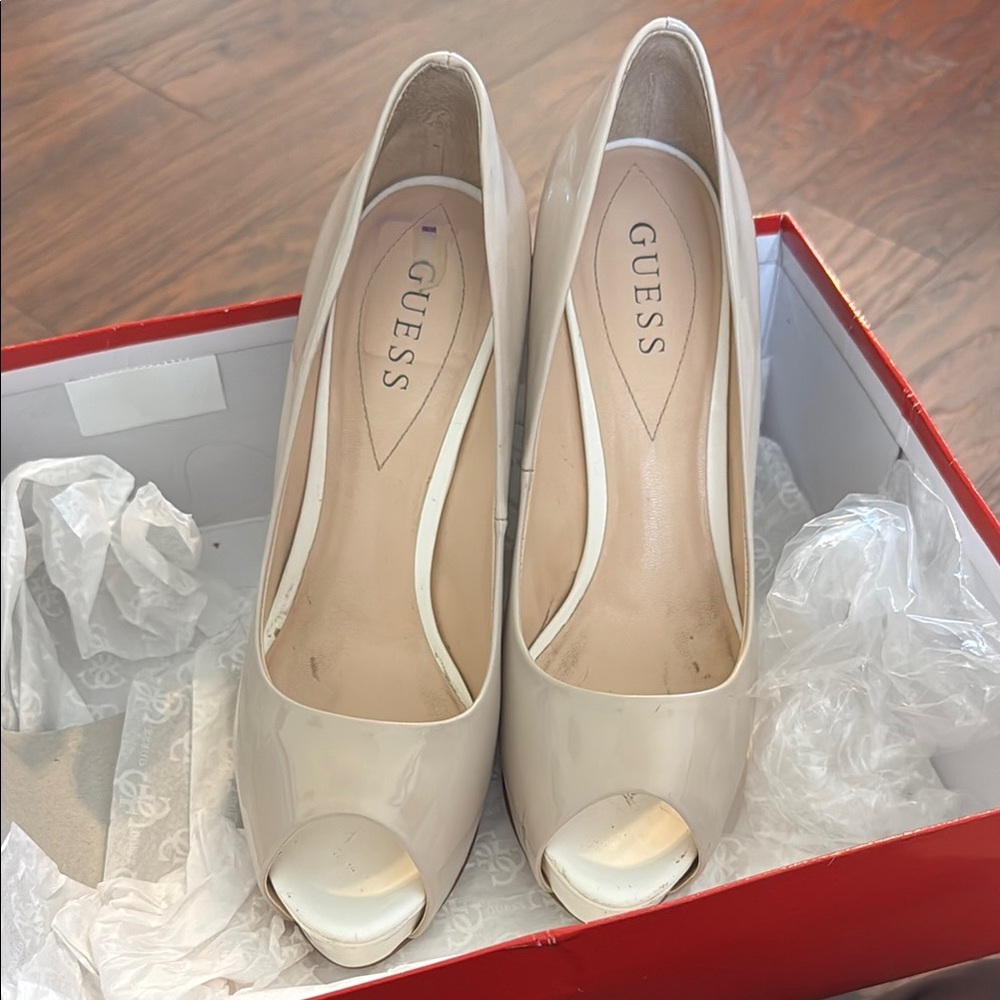 GUESS Women's White Peep Toe Heels